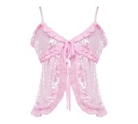 Yiesvsov Donna con Bretelle Spaghetto Camicie Senza Maniche Top Copricapo Trasparente Camicia Casual Maglie Cropped Tinta Unita Battesimo Rosa Scuro S