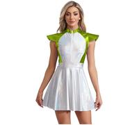 Yiesvsov Donna Costume Alien Lucente Abito Space Girl Costume Extraterrestre Wetlook Abito Metallico Con Gonna Tutu Halloween Carnevale Festa Da Party Verde 3XL