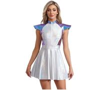 Yiesvsov Donna Costume Alien Lucente Abito Space Girl Costume Extraterrestre Wetlook Abito Metallico Con Gonna Tutu Halloween Carnevale Festa Da Party Blu S