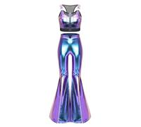Yiesvsov Donna Costumi Due Pezzi Set Top Corto E Pantaloni Gambo Largo Costumi Feste Edm Carnevale Gioco Ruolo Tuta Ginnastica Estiva Club Blu M