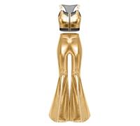 Yiesvsov Donna Costumi Due Pezzi Set Top Corto E Pantaloni Gambo Largo Costumi Feste Edm Carnevale Gioco Ruolo Tuta Ginnastica Estiva Club Oro L