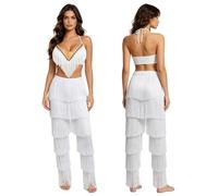 Yiesvsov Donna Top Corto E Pantaloni Harem Pieghe Top E Pantaloni Ballo Abbigliamento Disco Anni ' ' Set Abiti Il Mardi Gras Tema Indiano Bianco L