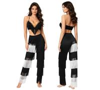 Yiesvsov Donna Top Corto E Pantaloni Harem Pieghe Top E Pantaloni Ballo Abbigliamento Disco Anni ' ' Set Abiti Il Mardi Gras Tema Indiano Nero L