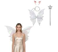 Yiesvsov Set Costume Con Ali Fata Scintillanti Kit Abiti Elfo Halloween | Le Ali Dell'Angelo Sono Fatte Organza Trasparente,Feste E Cosplay Halloween,Bretelle Trasparenti Regolabili,Costume Per