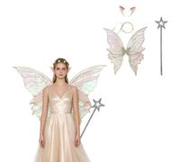 Yiesvsov Set Costume Con Ali Fata Scintillanti Kit Abiti Elfo Halloween | Le Ali Dell'Angelo Sono Fatte Organza Trasparente,Feste E Cosplay Halloween,Bretelle Trasparenti Regolabili,Costume Per