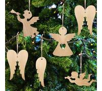YIEUR 40 ciondoli natalizi in legno, angeli e ali d'angelo, 8 cm, dischi di legno, ciondolo natalizio con spago, 5 forme miste, angelo custode, decorazione per albero di Natale, finestra
