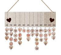 YIEUR Calendario in legno da 40 cm, con 100 piccoli dischi di legno, calendario da parete indipendente dall'anno, regalo per decorazione per la casa, festa di compleanno, decorazione da parete (cuore)