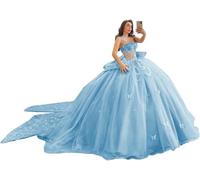 Yifanier Abiti da Quinceanera con Spalline Sottili Farfalle Pizzo Glitterato Perline Abiti da Ballo per i 16 Anni MT047