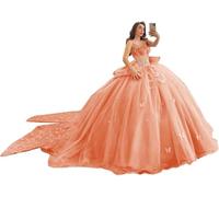 Yifanier Abiti da Quinceanera con Spalline Sottili Farfalle Pizzo Glitterato Perline Abiti da Ballo per i 16 Anni MT047