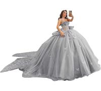 Yifanier Abiti da Quinceanera con Spalline Sottili Farfalle Pizzo Glitterato Perline Abiti da Ballo per i 16 Anni MT047