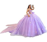 Yifanier Abiti da Quinceanera con Spalline Sottili Farfalle Pizzo Glitterato Perline Abiti da Ballo per i 16 Anni MT047