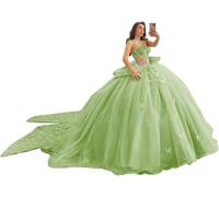 Yifanier Abiti da Quinceanera con Spalline Sottili Farfalle Pizzo Glitterato Perline Abiti da Ballo per i 16 Anni MT047