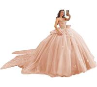 Yifanier Abiti da Quinceanera con Spalline Sottili Farfalle Pizzo Glitterato Perline Abiti da Ballo per i 16 Anni MT047