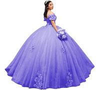 Yifanier Abiti Quinceanera con Spalle Scoperte Abiti da Spettacolo in Tulle gonfi Abiti in Tulle con Applicazioni di Pizzo Abiti per Feste di Compleanno MT019