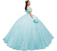 Yifanier Abiti Quinceanera con Spalle Scoperte Abiti da Spettacolo in Tulle gonfi Abiti in Tulle con Applicazioni di Pizzo Abiti per Feste di Compleanno MT019