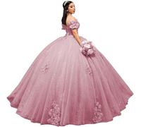 Yifanier Abiti Quinceanera con Spalle Scoperte Abiti da Spettacolo in Tulle gonfi Abiti in Tulle con Applicazioni di Pizzo Abiti per Feste di Compleanno MT019