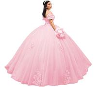 Yifanier Abiti Quinceanera con Spalle Scoperte Abiti da Spettacolo in Tulle gonfi Abiti in Tulle con Applicazioni di Pizzo Abiti per Feste di Compleanno MT019