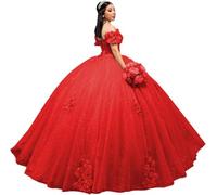 Yifanier Abiti Quinceanera con Spalle Scoperte Abiti da Spettacolo in Tulle gonfi Abiti in Tulle con Applicazioni di Pizzo Abiti per Feste di Compleanno MT019