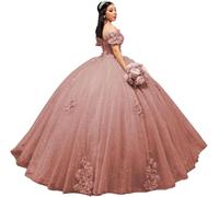 Yifanier Abiti Quinceanera con Spalle Scoperte Abiti da Spettacolo in Tulle gonfi Abiti in Tulle con Applicazioni di Pizzo Abiti per Feste di Compleanno MT019