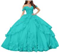 Yifanier Abiti Quinceanera con Spalle Scoperte per Donne Abiti da Ballo per Adolescenti Abito da Festa Formale con Applicazioni di Pizzo Floreale 3D MT017