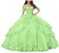 Yifanier Abiti Quinceanera con Spalle Scoperte per Donne Abiti da Ballo per Adolescenti Abito da Festa Formale con Applicazioni di Pizzo Floreale 3D MT017