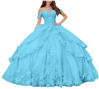 Yifanier Abiti Quinceanera con Spalle Scoperte per Donne Abiti da Ballo per Adolescenti Abito da Festa Formale con Applicazioni di Pizzo Floreale 3D MT017