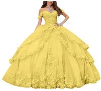 Yifanier Abiti Quinceanera con Spalle Scoperte per Donne Abiti da Ballo per Adolescenti Abito da Festa Formale con Applicazioni di Pizzo Floreale 3D MT017
