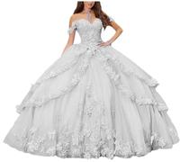 Yifanier Abiti Quinceanera con Spalle Scoperte per Donne Abiti da Ballo per Adolescenti Abito da Festa Formale con Applicazioni di Pizzo Floreale 3D MT017