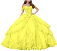Yifanier Abiti Quinceanera con Spalle Scoperte per Donne Abiti da Ballo per Adolescenti Abito da Festa Formale con Applicazioni di Pizzo Floreale 3D MT017