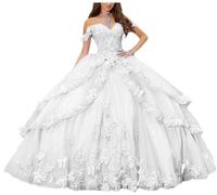 Yifanier Abiti Quinceanera con Spalle Scoperte per Donne Abiti da Ballo per Adolescenti Abito da Festa Formale con Applicazioni di Pizzo Floreale 3D MT017