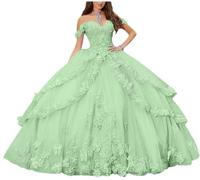 Yifanier Abiti Quinceanera con Spalle Scoperte per Donne Abiti da Ballo per Adolescenti Abito da Festa Formale con Applicazioni di Pizzo Floreale 3D MT017