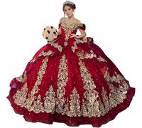 Yifanier Abito da Sera di Lusso con Nappe e Strascico per i 15 e 16 Anni splendido Abito da Ballo con Applicazioni Dorate e Spalle Scoperte Abiti da Quinceanera MT046