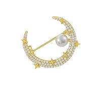 YIFEISIQI - Spilla da donna con perla e strass, spilla dorata a forma di stella e luna