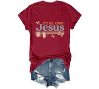 Yifinomi Maglietta con scollo a V con scritta in lingua inglese "It's All About Jesus", con scritta in lingua inglese "It's All About Jesus", per donne e uomini, Porpora, S