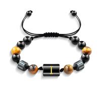 Yifnny Bracciale da uomo con iniziali, Bracciale nero con perline Bracciale ossidiana Bracciale occhio di tigre Bracciale di perline regolabile Regali di gioielleria per uomo (I)