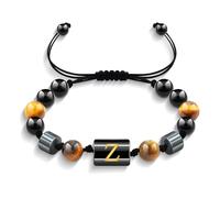Yifnny Bracciale da uomo con iniziali, Bracciale nero con perline Bracciale ossidiana Bracciale occhio di tigre Bracciale di perline regolabile Regali di gioielleria per uomo (Z)
