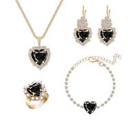 Yifnny Set di gioielli di cristallo a forma di cuore, set di collane e orecchini a forma di cuore dell'oceano per le donne, collana di pietra di nascita per la festa della mamma (Nero)