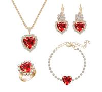 Yifnny Set di gioielli di cristallo a forma di cuore, set di collane e orecchini a forma di cuore dell'oceano per le donne, collana di pietra di nascita per la festa della mamma (Rosso)