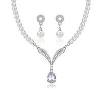 Yifnny Set di gioielli di perle per le donne,collana di perle finte e orecchini Bracciale Set di collana di perle a strati 1920s Gioielli Set di gioielli sposa Regali per le Mamma (Stile6)