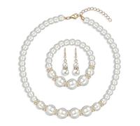 Yifnny Set di gioielli di perle per le donne,collana di perle finte e orecchini Bracciale Set di collana di perle a strati 1920s Gioielli Set di gioielli sposa Regali per le Mamma (Stile10 Oro)