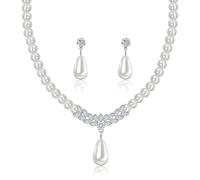 Yifnny Set di gioielli di perle per le donne,collana di perle finte e orecchini Bracciale Set di collana di perle a strati 1920s Gioielli Set di gioielli sposa Regali per le Mamma (Stile1 Argento)