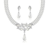 Yifnny Set di gioielli di perle per le donne,collana di perle finte e orecchini Bracciale Set di collana di perle a strati 1920s Gioielli Set di gioielli sposa Regali per le Mamma (Stile8)