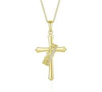 YIFSIY Collana da donna con croce e corona, placcata in oro 18 carati, con anello a corona, gioiello per fede cristiana, regalo per compleanno, festa della mamma