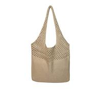 YIGEBAG Borse a tracolla in tessuto retrò for donne a maglia borse estive spiaggia crochet Totes, cachi, 24CM*15CM*13CM