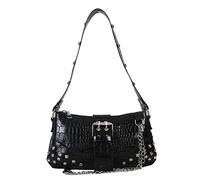 YIGEBAG Fashion Shopping Bag Gothic Hobo Bag Cool Style Trendy Girls Borsa a mano Y2K Rivetto for viaggi, vacanze quotidiane, Nero