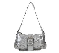 YIGEBAG Fashion Shopping Bag Gothic Hobo Bag Cool Style Trendy Girls Borsa a mano Y2K Rivetto for viaggi, vacanze quotidiane, argento