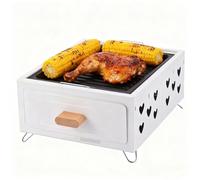 YIGECHENXIN Griglia per Barbecue da Esterno compatta Nera da 28 cm x 33 cm, Portatile Divisa Senza Fumo con Maniglie su Entrambi i Lati Adatta per Campeggio, Escursionismo e spiagge,Bianca