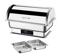 YIGECHENXIN Set da Buffet Elettrico Chafing Dish Interamente in Acciaio da 600 W Controllo della Temperatura da 220 V griglia Singola/Doppia/Tripla scaldavivande Facile da Pulire (9 l),Double
