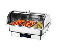YIGECHENXIN Set da Buffet Elettrico Chafing Dish Interamente in Acciaio da 600 W Controllo della Temperatura da 220 V griglia Singola/Doppia/Tripla scaldavivande Facile da Pulire (9 l),Three