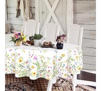 Yighty Tovaglia floreale ovale, 152 x 213 cm, fiori primaverili ad acquerello, in poliestere impermeabile, adatta per decorazione della cucina di fattoria, tavoli interni ed esterni, feste, picnic